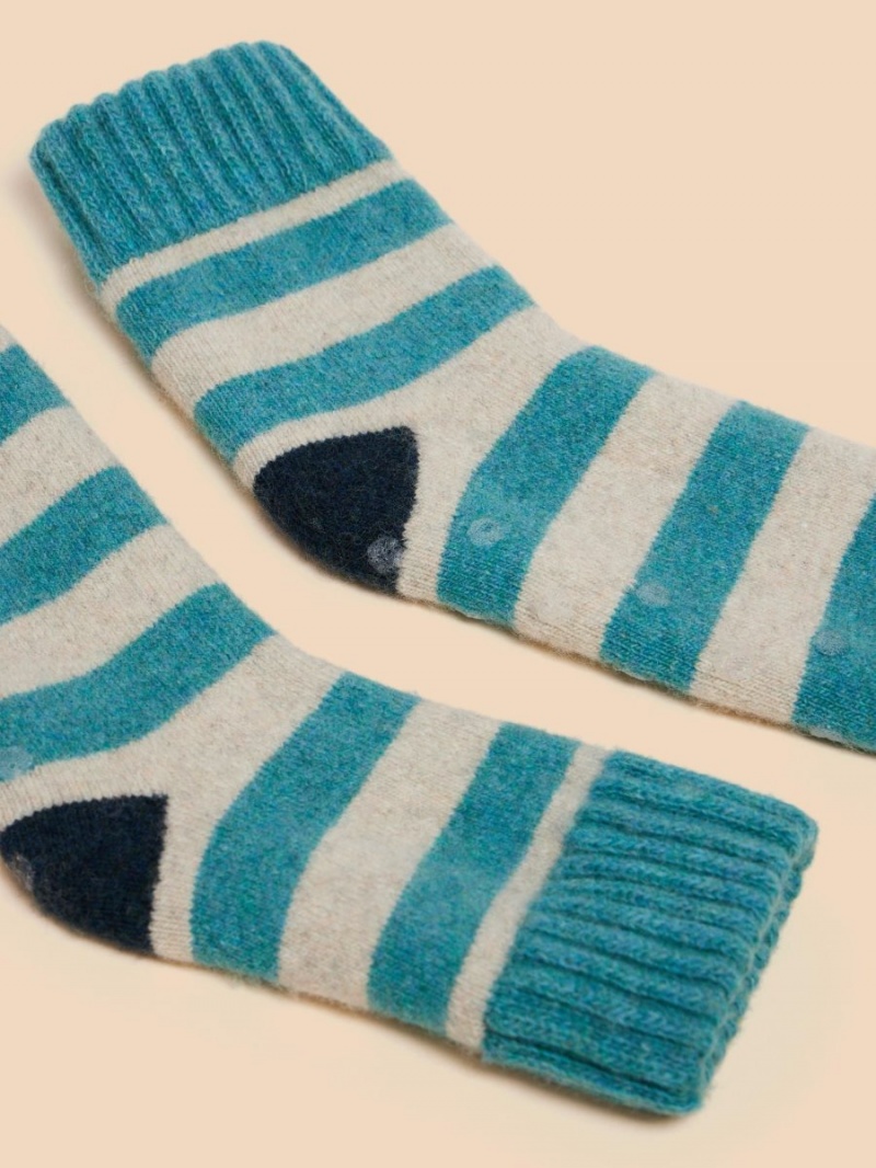 White Stuff Striped Loopback Cosy Sock Blue Multi | 79284-TDBM