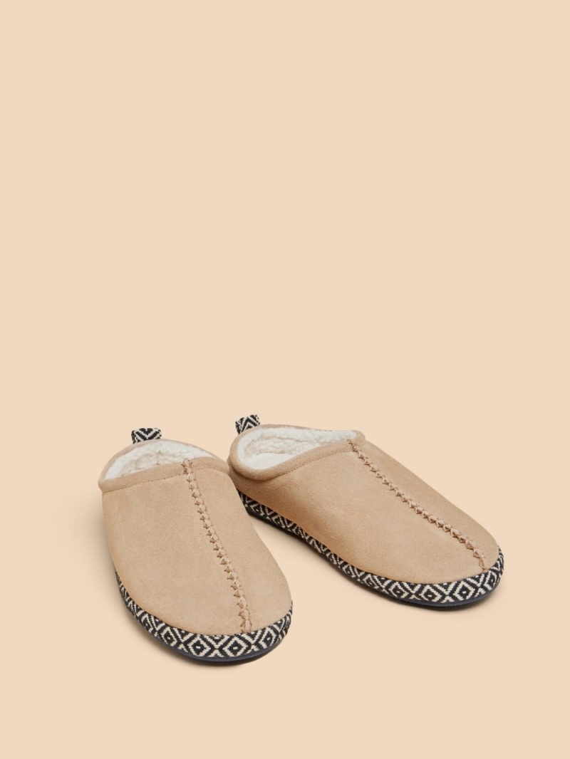 White Stuff Suede Borg Mule Slipper Light Tan | 29430-KSMC