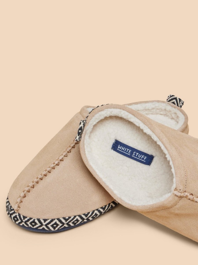 White Stuff Suede Borg Mule Slipper Light Tan | 29430-KSMC