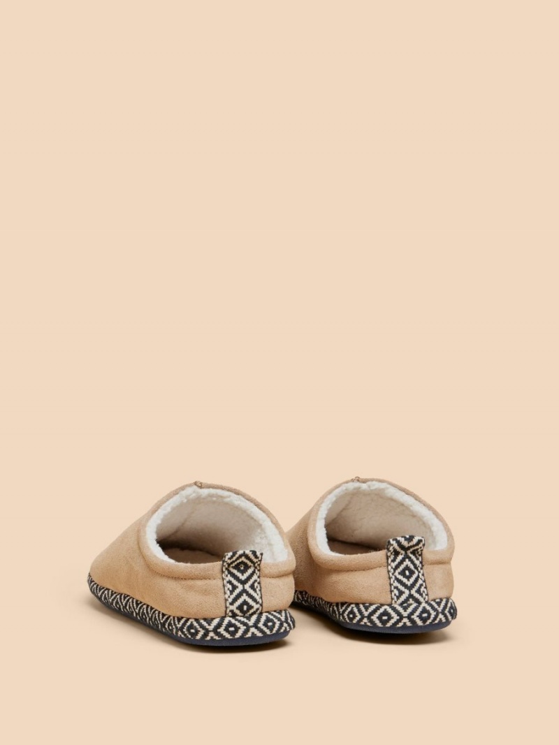 White Stuff Suede Borg Mule Slipper Light Tan | 29430-KSMC