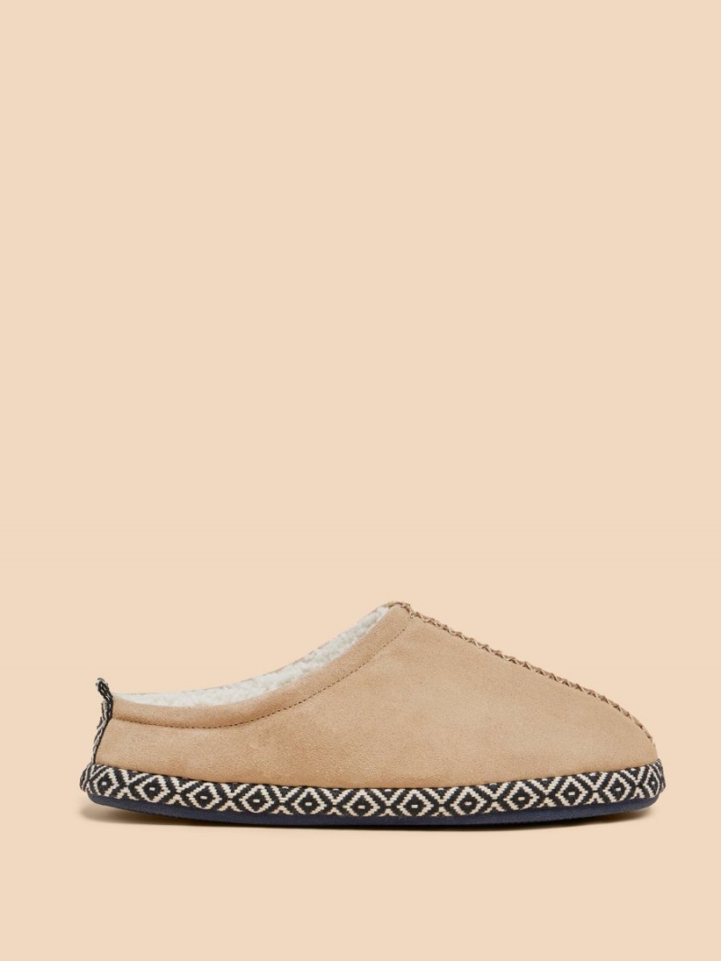 White Stuff Suede Borg Mule Slipper Light Tan | 29430-KSMC