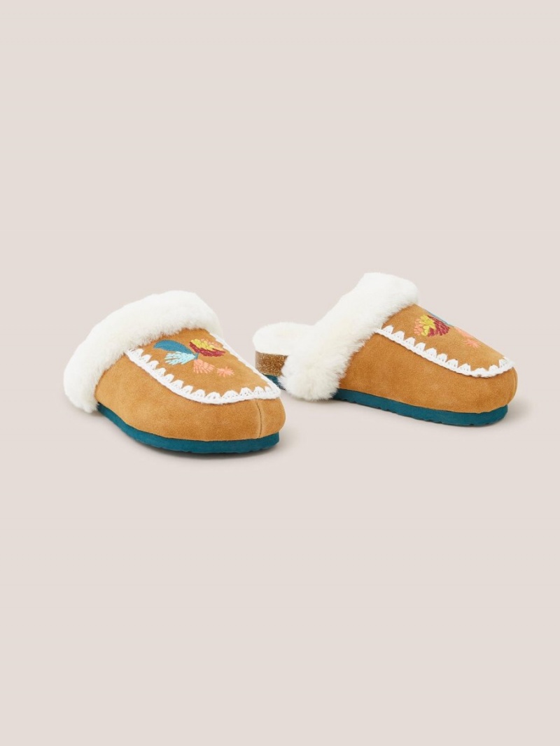 White Stuff Suede Shearling Mule Slipper Mid Tan | 64029-LVUT