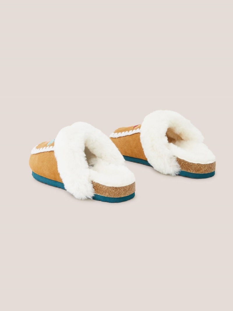 White Stuff Suede Shearling Mule Slipper Mid Tan | 64029-LVUT