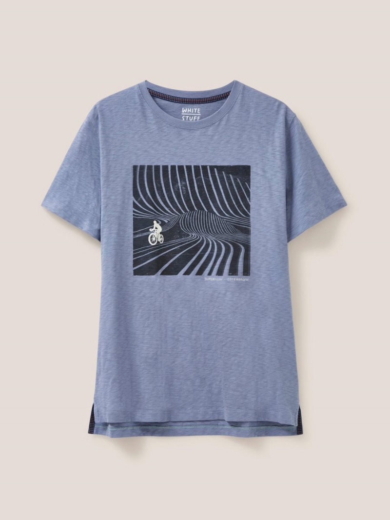 White Stuff Superkilen Graphic Tshirt Mid Blue | 81926-CEOD