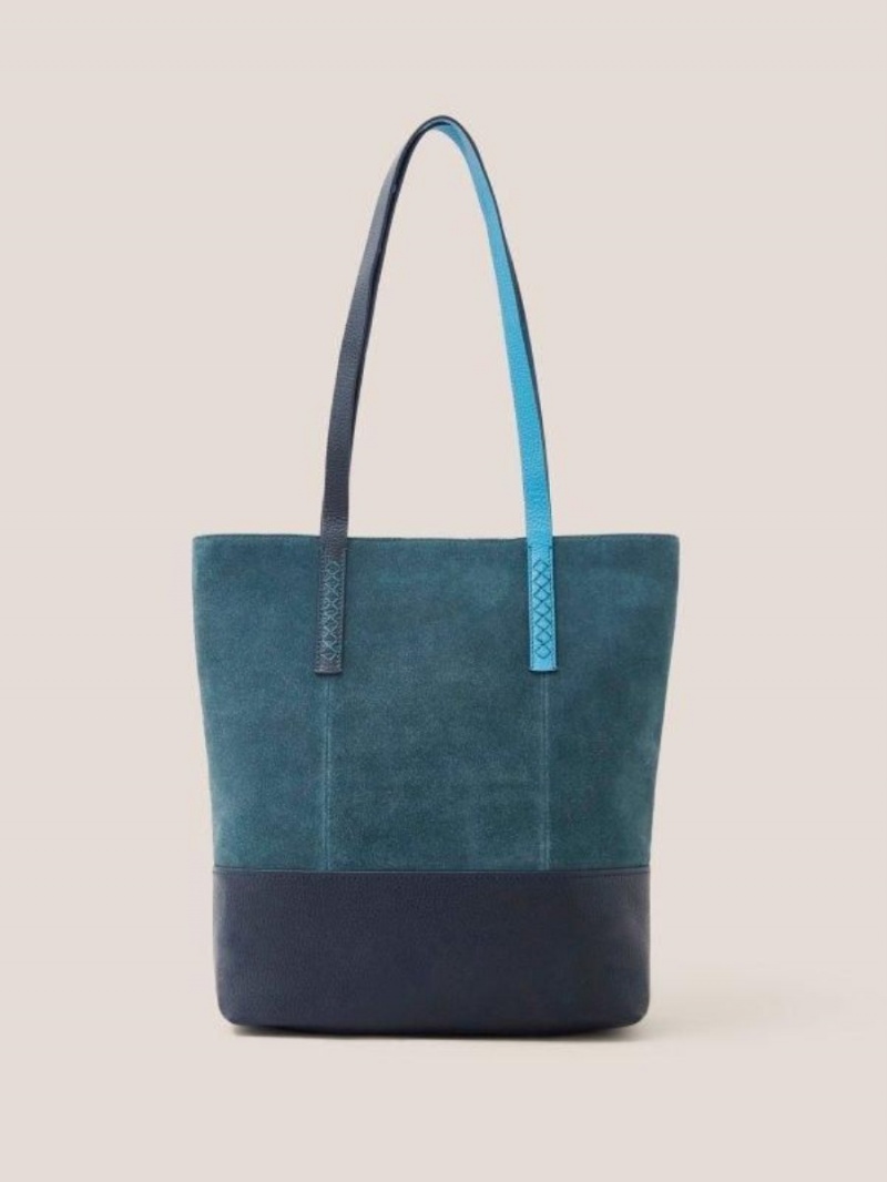 White Stuff Tara Leather Tote Bag Mid Teal | 46738-PCFQ