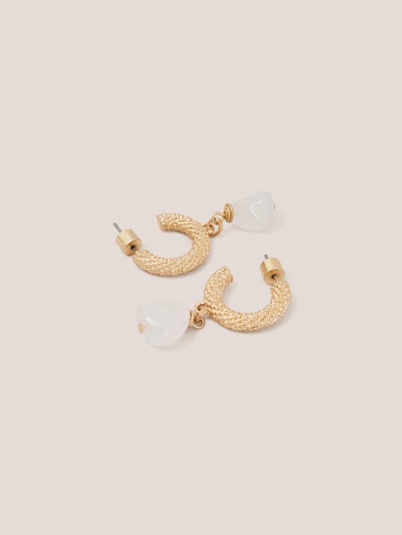 White Stuff Textured Hoop Stone Earrings Gold Tone Metallic | 56143-BFDR