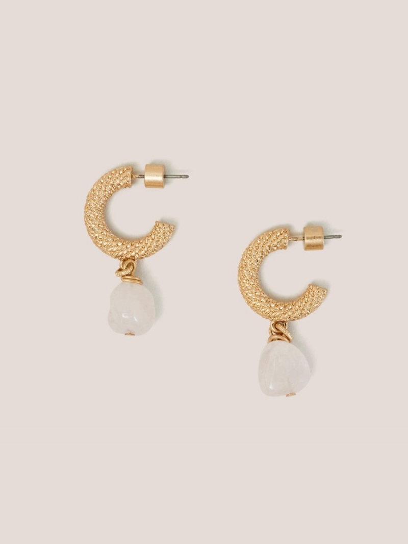 White Stuff Textured Hoop Stone Earrings Gold Tone Metallic | 56143-BFDR