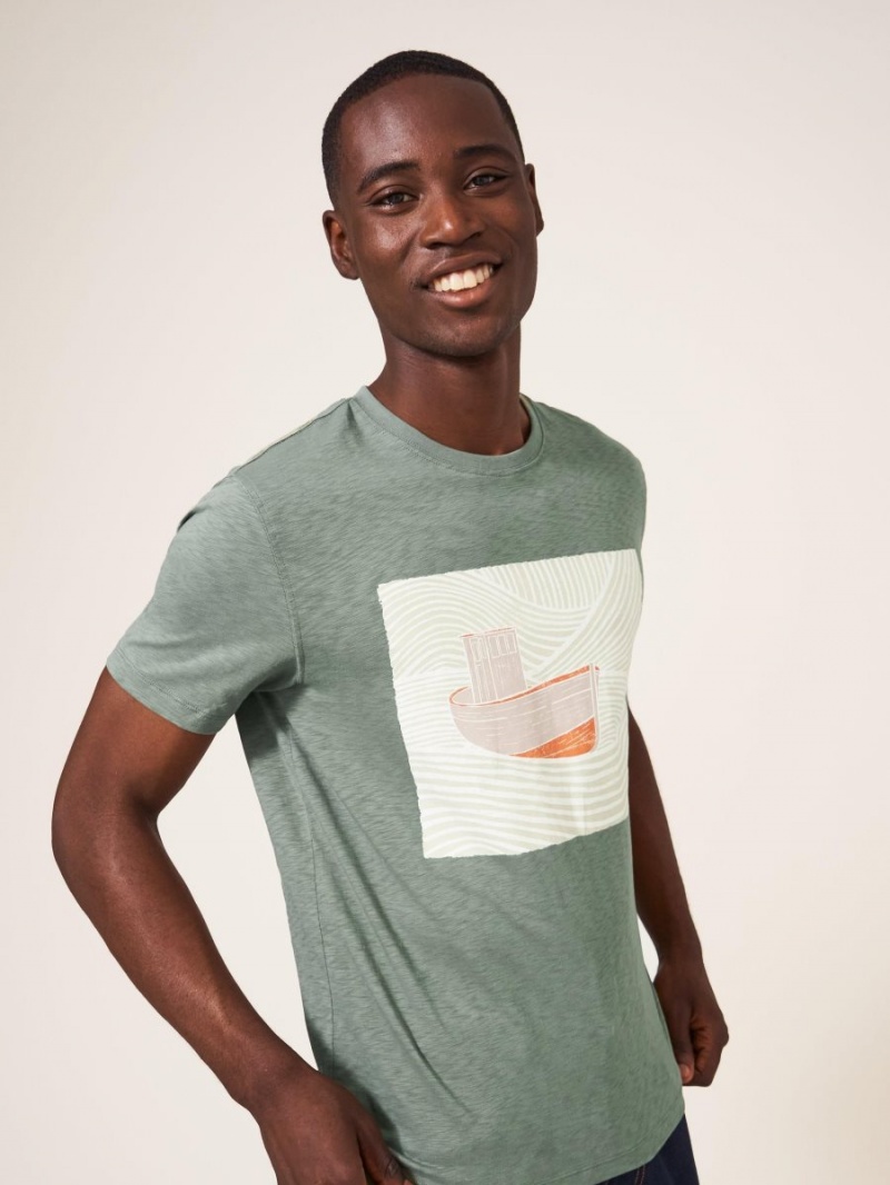 White Stuff Trawler Graphic Tshirt Dusty Green | 30186-LMCV