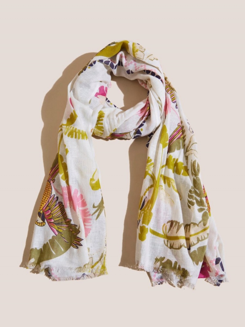 White Stuff Tropical Printed Cotton Scarf White Multi | 07143-YMIE