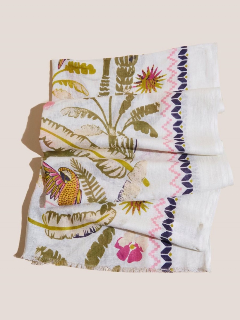 White Stuff Tropical Printed Cotton Scarf White Multi | 07143-YMIE