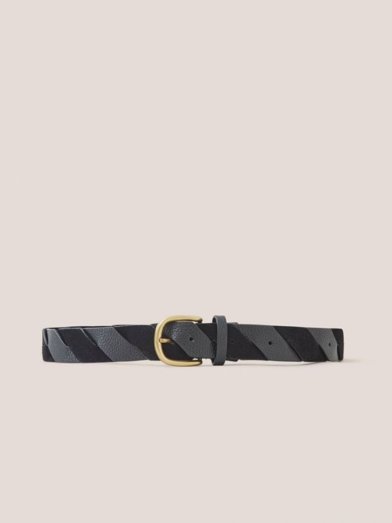 White Stuff Twist Leather Belt Pure Black | 56293-ERCQ