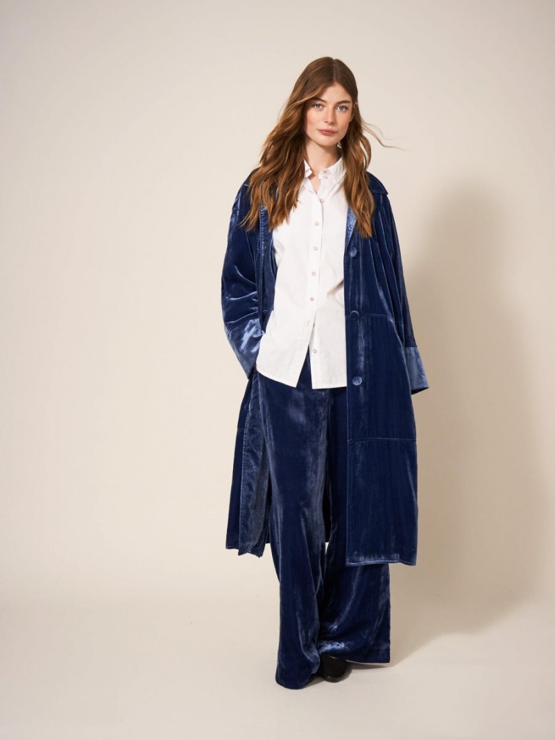 White Stuff Velvet Duster Smart Coat Deep Blue | 26375-VPZN