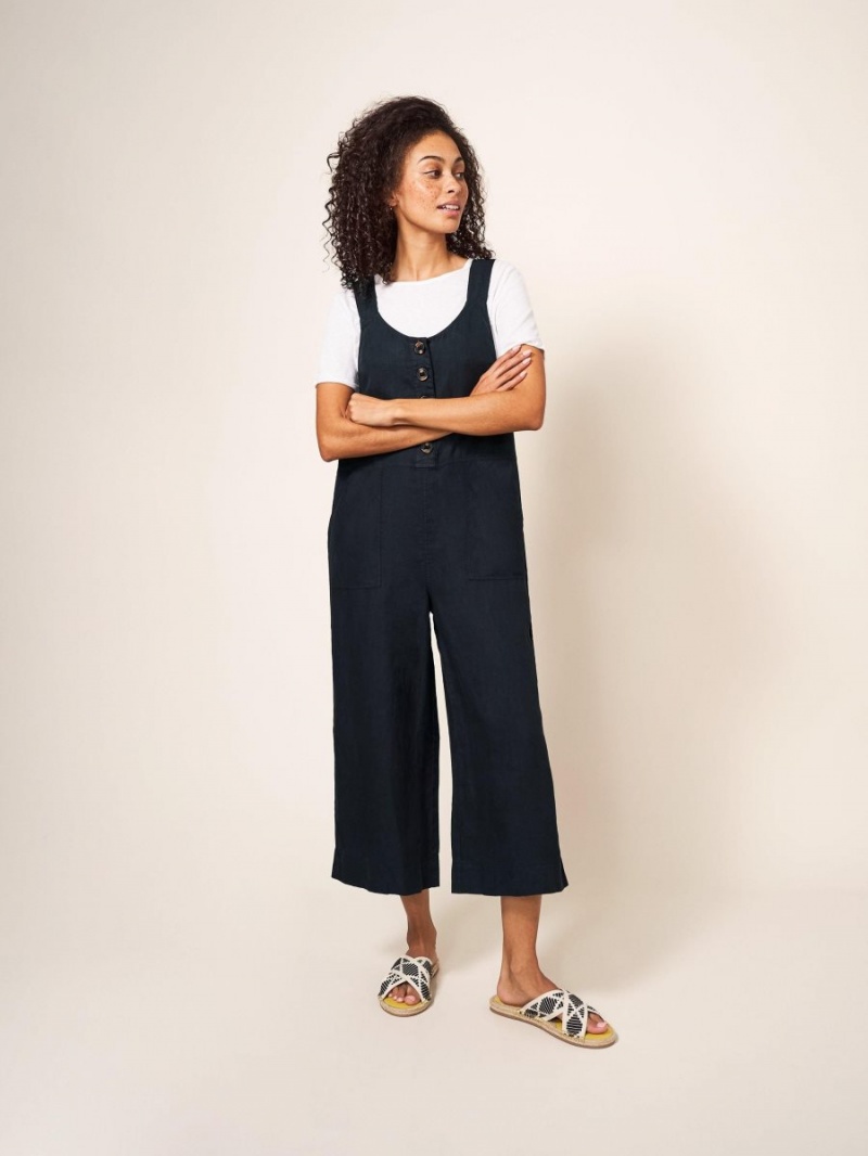 White Stuff Viola Linen Dungaree Pure Black | 19423-YPXK