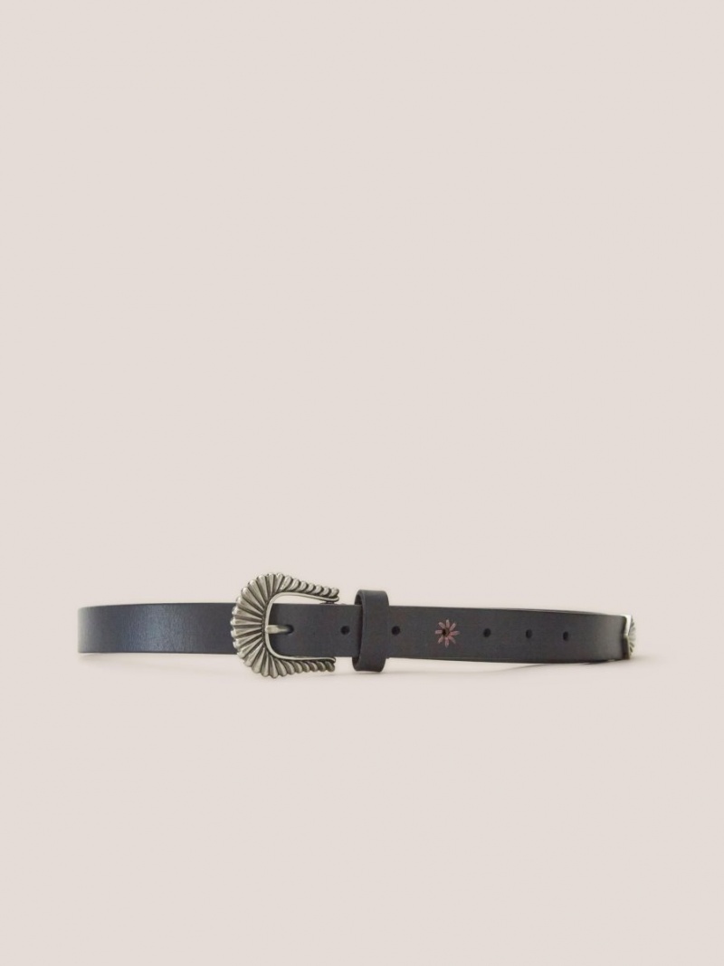 White Stuff Western Leather Belt Pure Black | 61058-LNDC