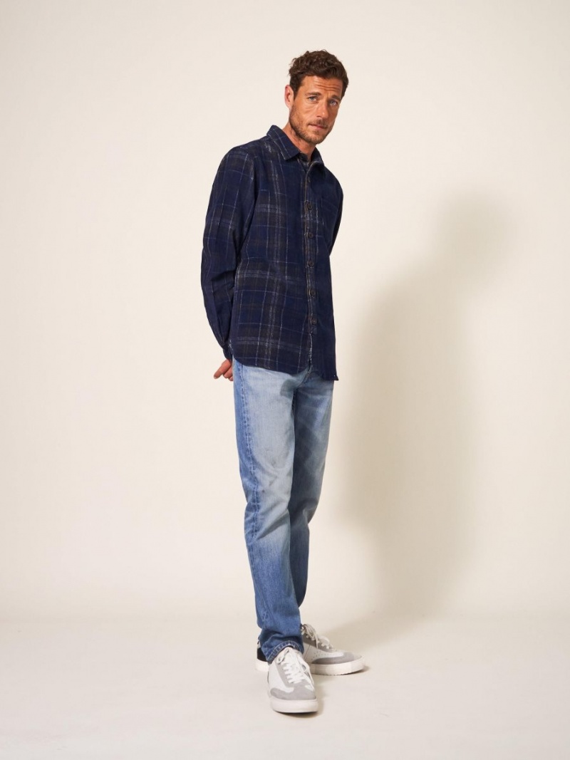 White Stuff Whitwick Cord Check Shirt Dark Navy | 24789-MEUW