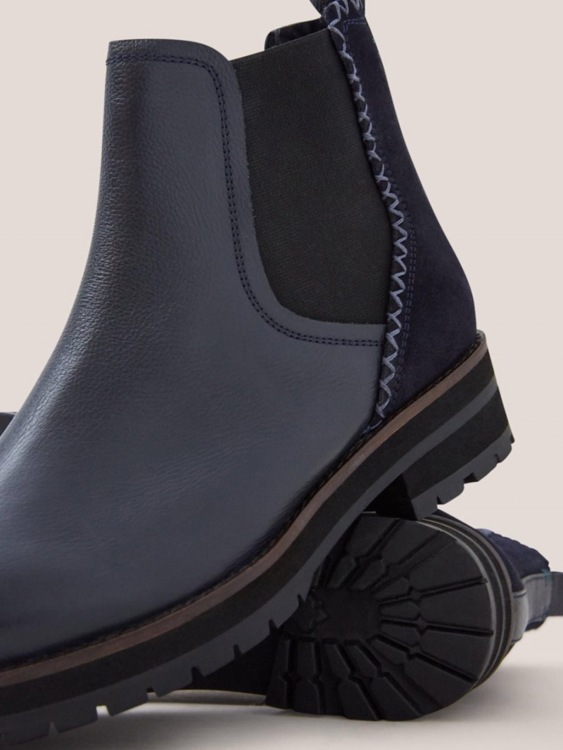 White Stuff Wide Fit Leather Chelsea Boot Dark Navy | 98764-BVTD