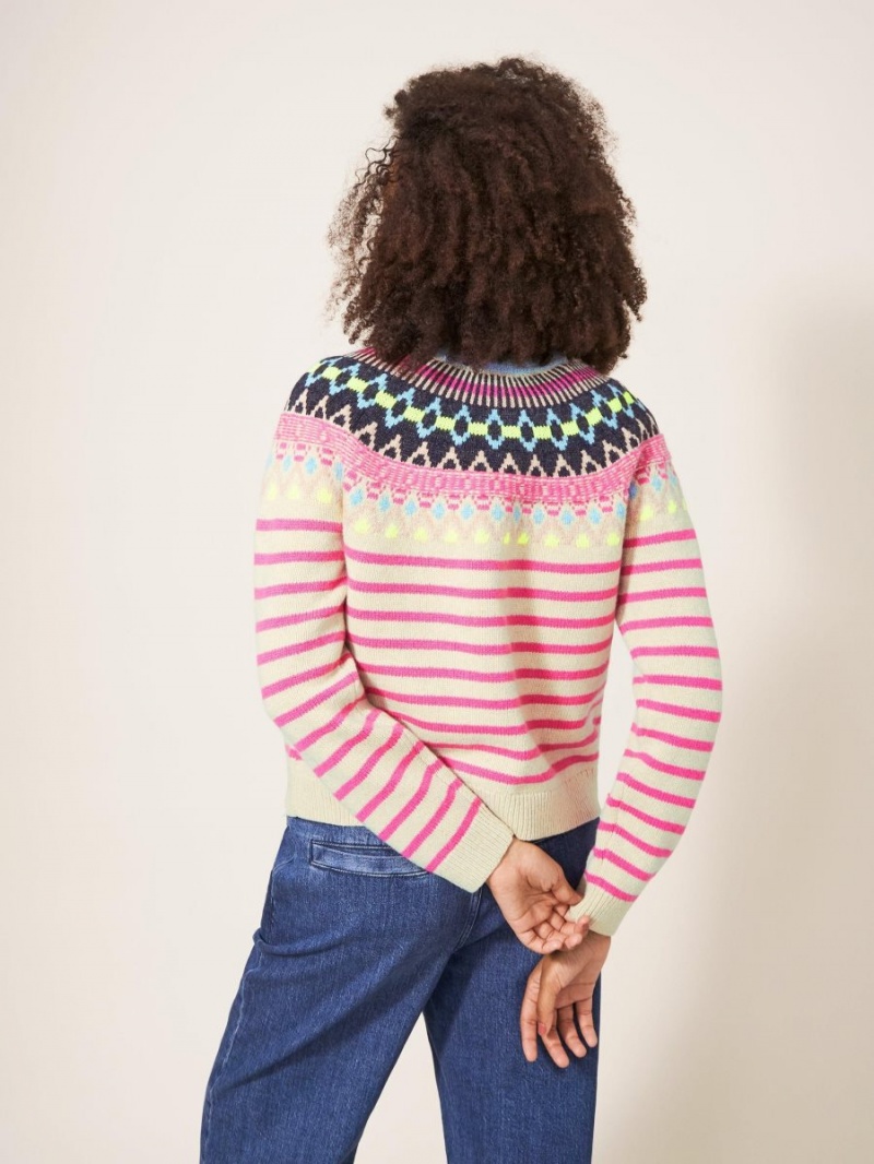 White Stuff Woodland Fairisle Cardi Pink Multi | 45183-JBEC