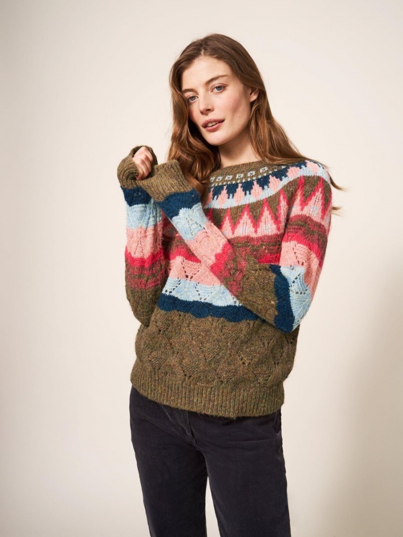 White Stuff Yoke Pattern Jumper Pink Multi | 61804-KXUG