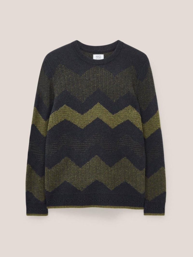 White Stuff Zig Zag Textured Crew Charcoal Grey | 67183-VGYN